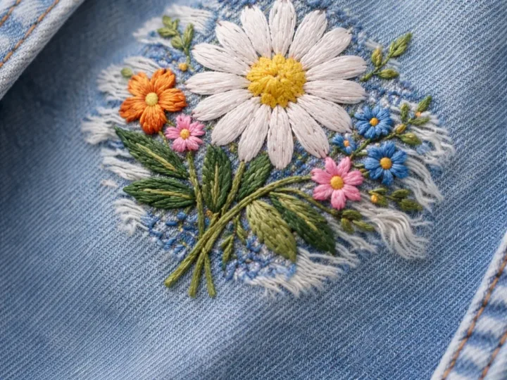 Broderie créative réalisée à la main sur un vêtement